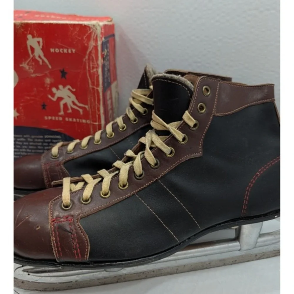 Vintage Johnsons Duro Hockey Ice Skates – Size 10 – Original‎ Box – 1953
